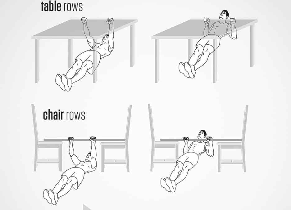 Australian pull ups at home with chairs - Exercise level beginner